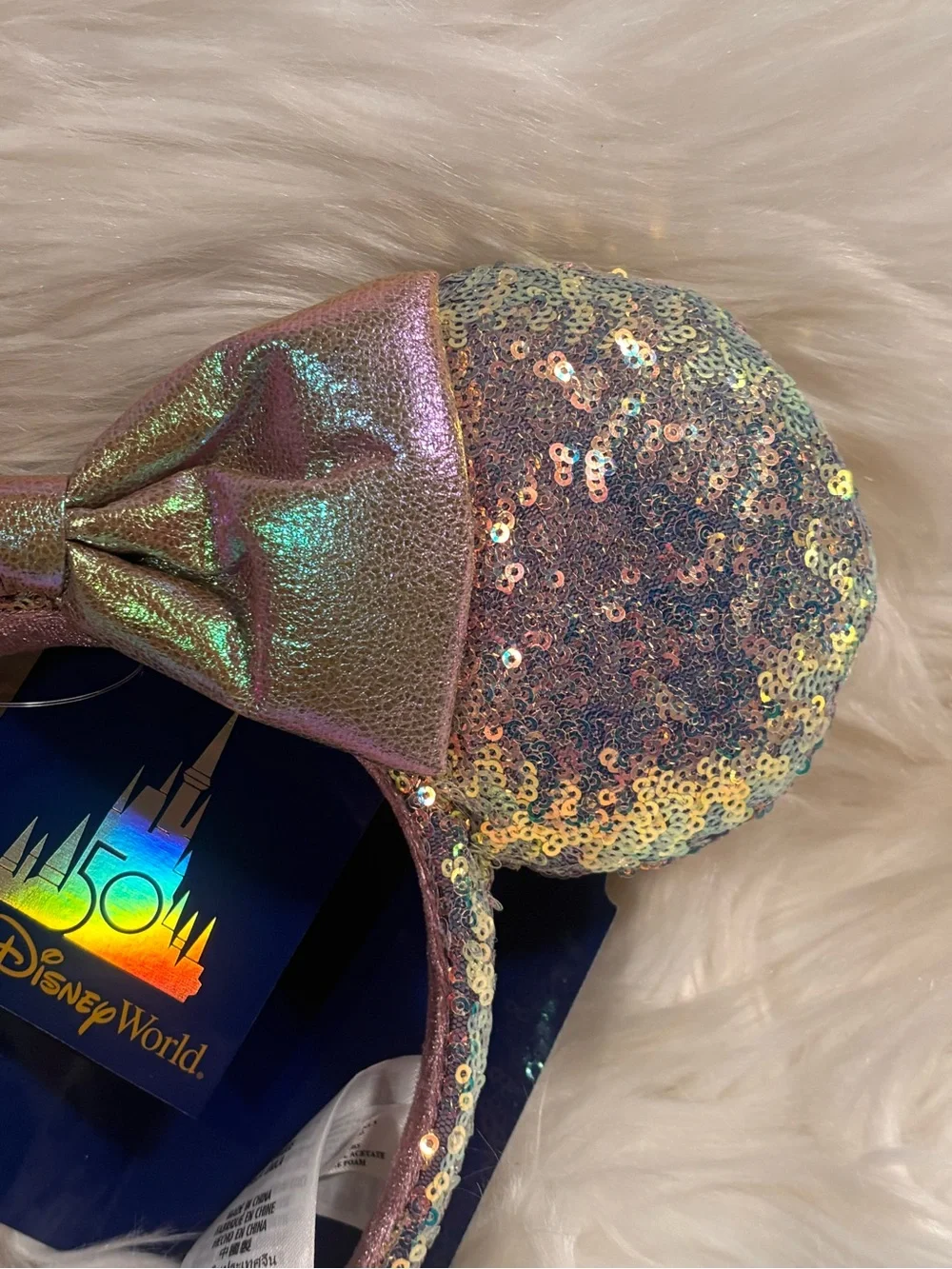 New Disney World 50th Anniversary Celebration Minnie Ears Iridescent Headband